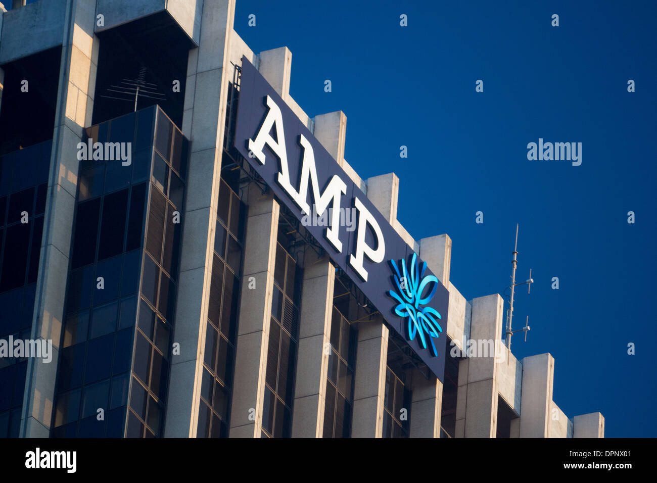 AMP company logo on side of skyscraper offices office building in CBD ...