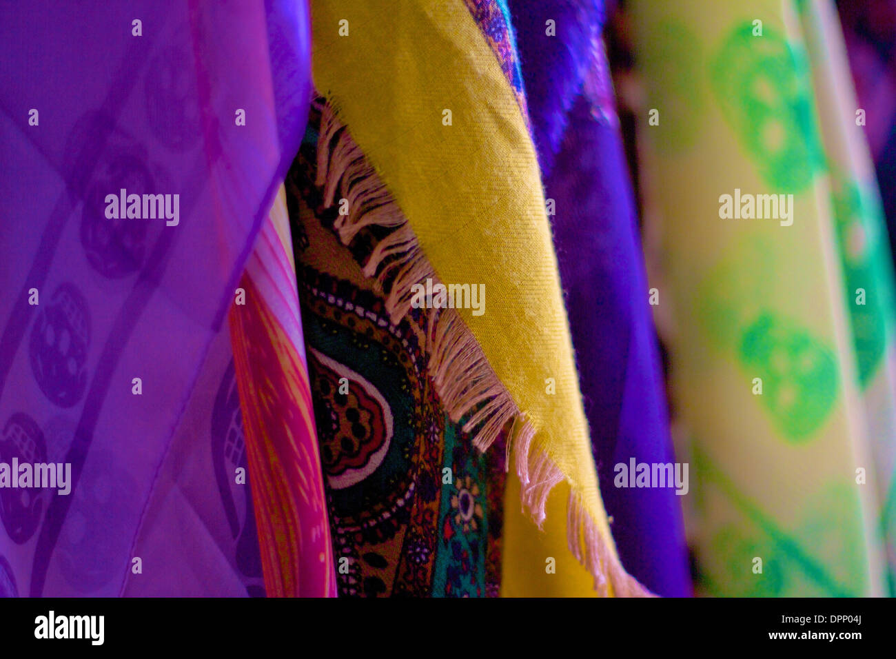 Colourful pashminas and fabrics for sale at bur dubai souq hires stock