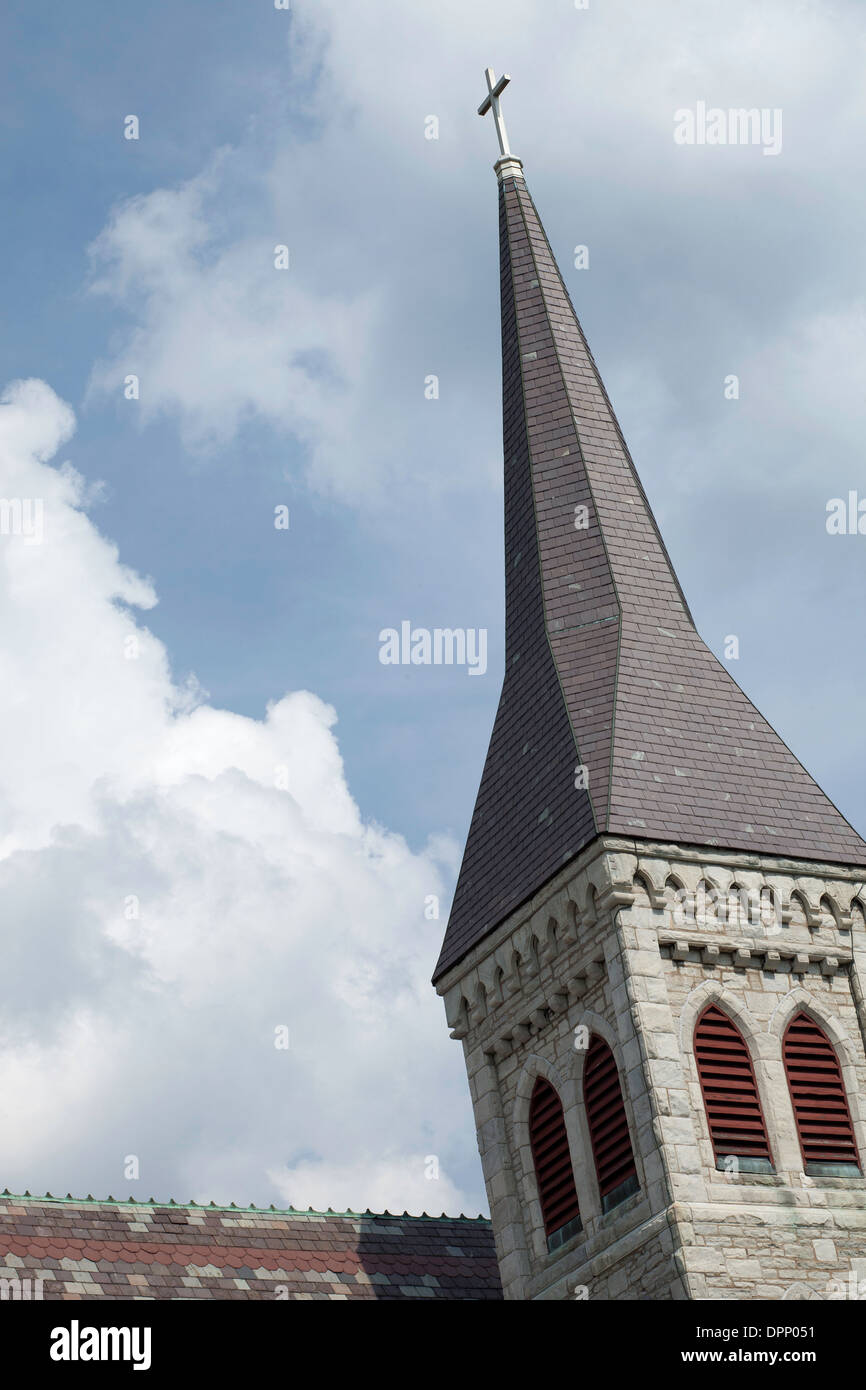 North Adams is the home of Mass MoCA and many church spires.  This one is St John's Episcopal church. Stock Photo