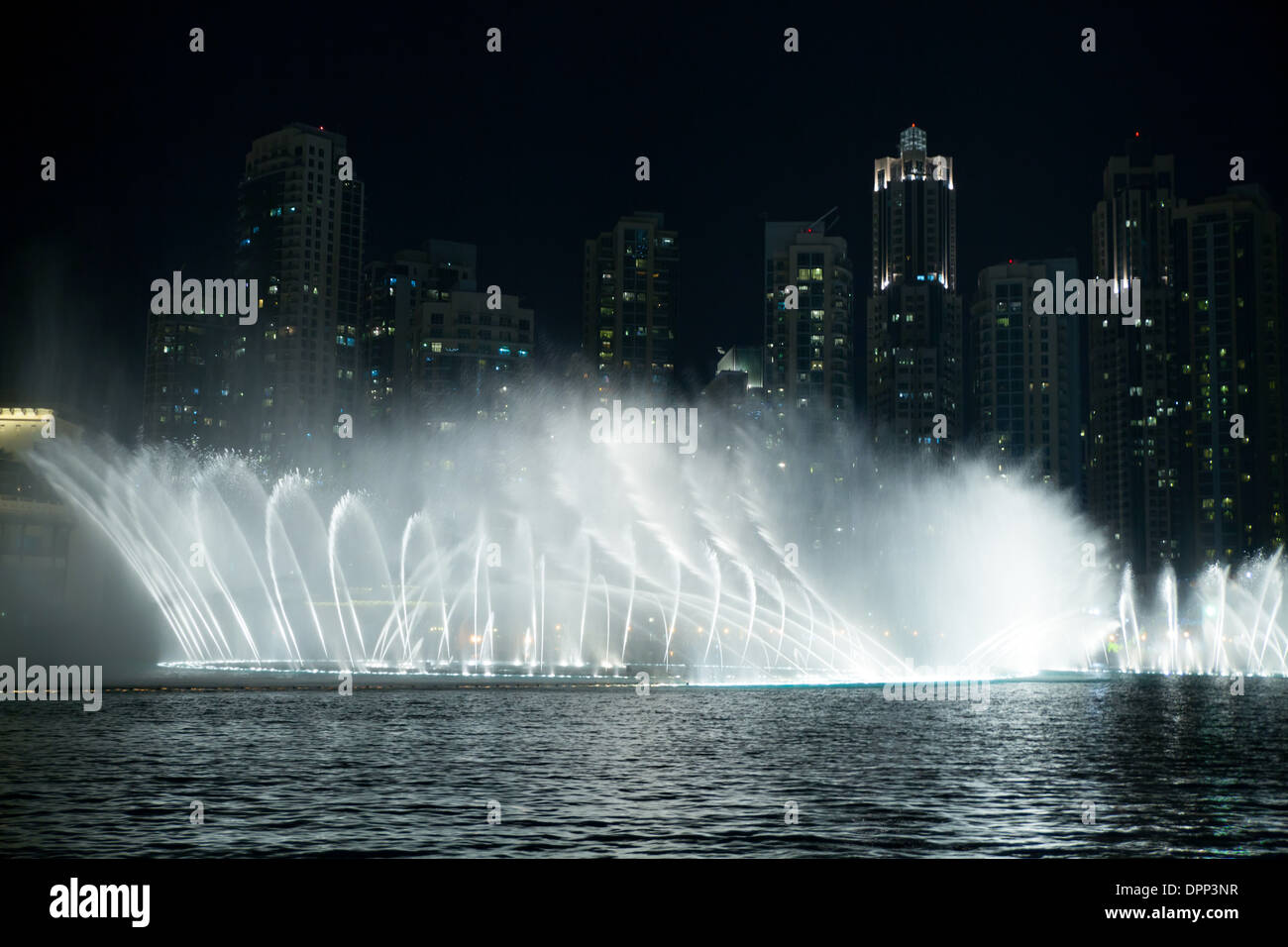 Dubai fountain show, one of the most powerful and entertaining fountain shows in the world as of 2013 Stock Photo
