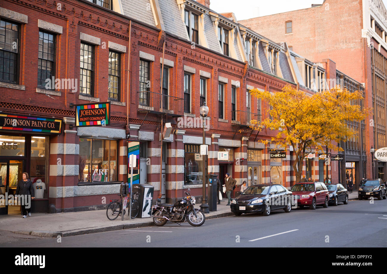 Newbury Street is a historic shopping district in Boston Stock Photo