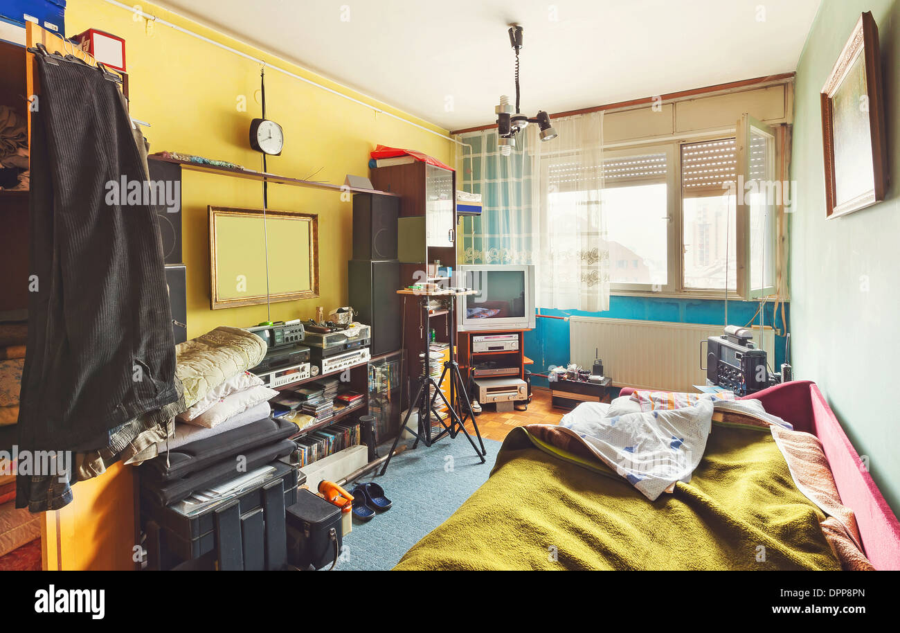 Messy room interior, a lot of different stuff, from electronic