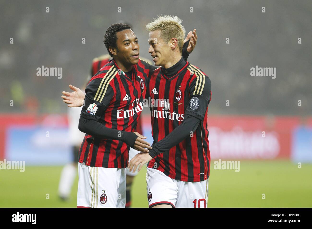 Milano Italy 15th Jan 2014 L R Robinho Keisuke Honda Milan Stock Photo Alamy