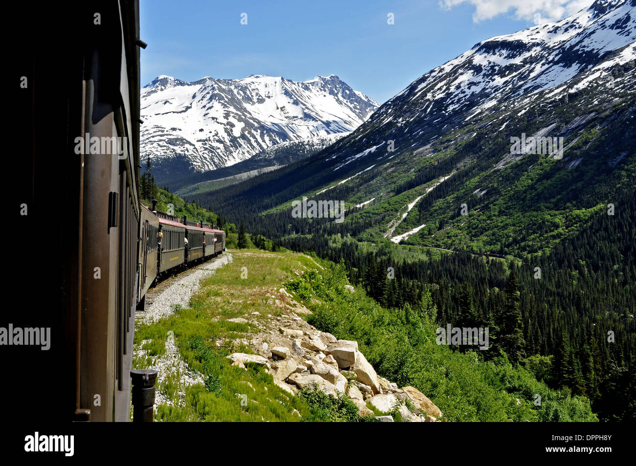 Steam train in Alaska Stock Photo