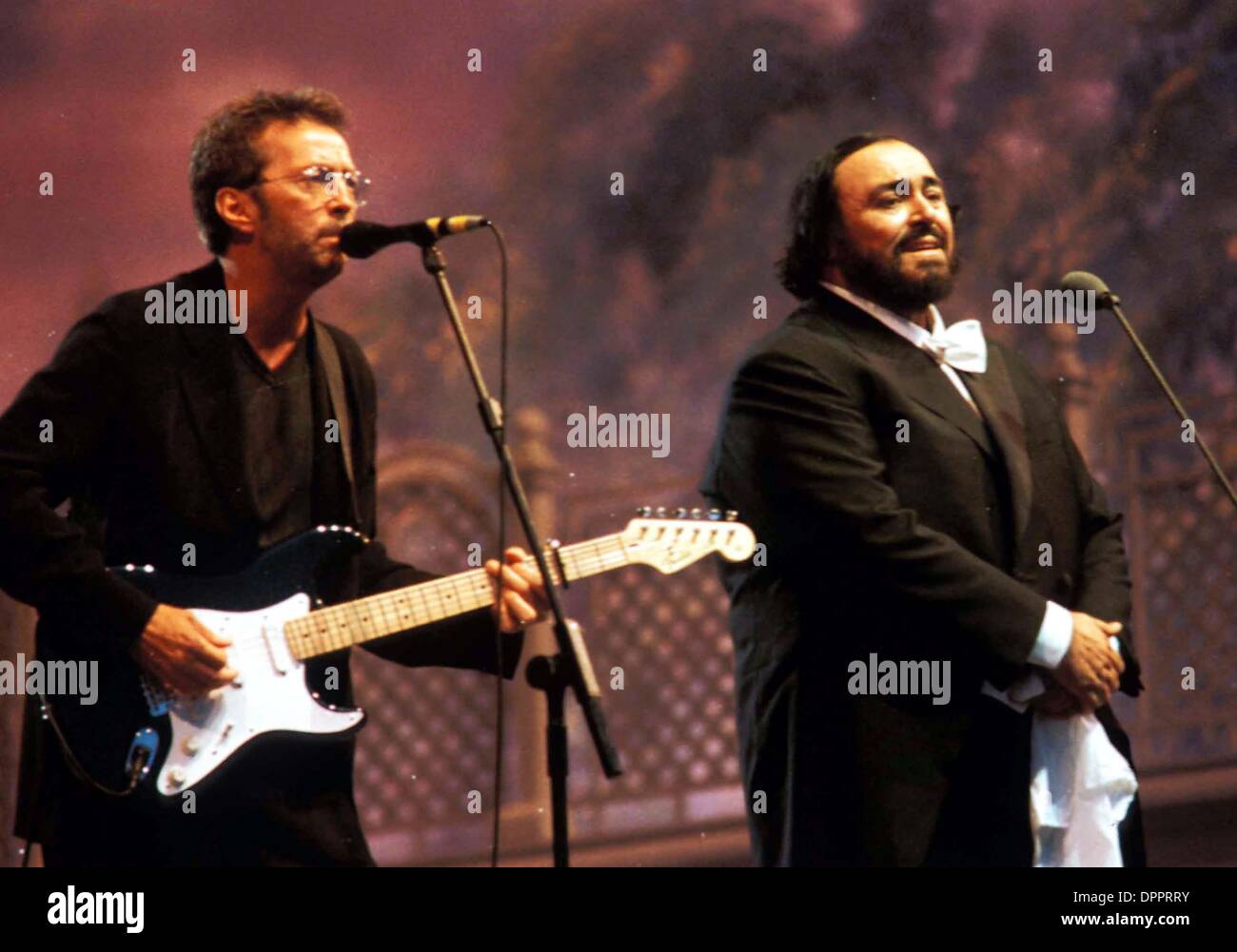Aug. 21, 2006 - Eric Clapton and Luciano Pavarotti in Concert..Modena, Italy.. Massimo-UnitalPress-   -    1996.LUCIANOPAVAROTTIRETRO(Credit Image: © Globe Photos/ZUMAPRESS.com) Stock Photo