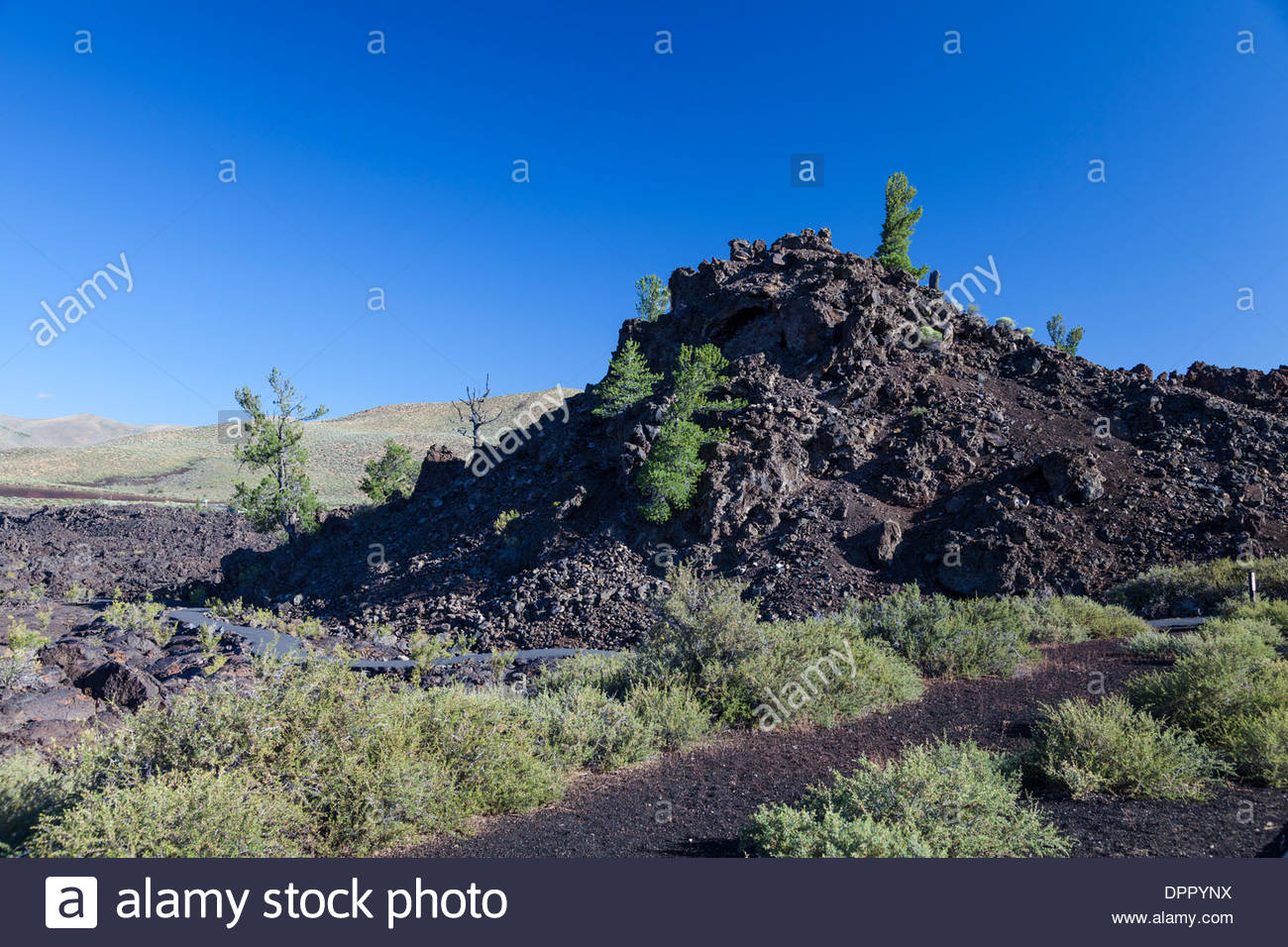 Rugged Terrain in Craters of the Moon National Monument and Preserve in Central Idaho. Stock Photo