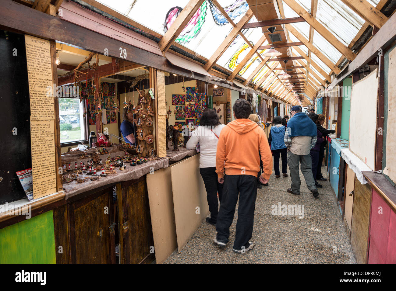 USHUAIA, Argentina - A covered arts and craft market on the waterfront of Ushuaia, Argentina. Stock Photo