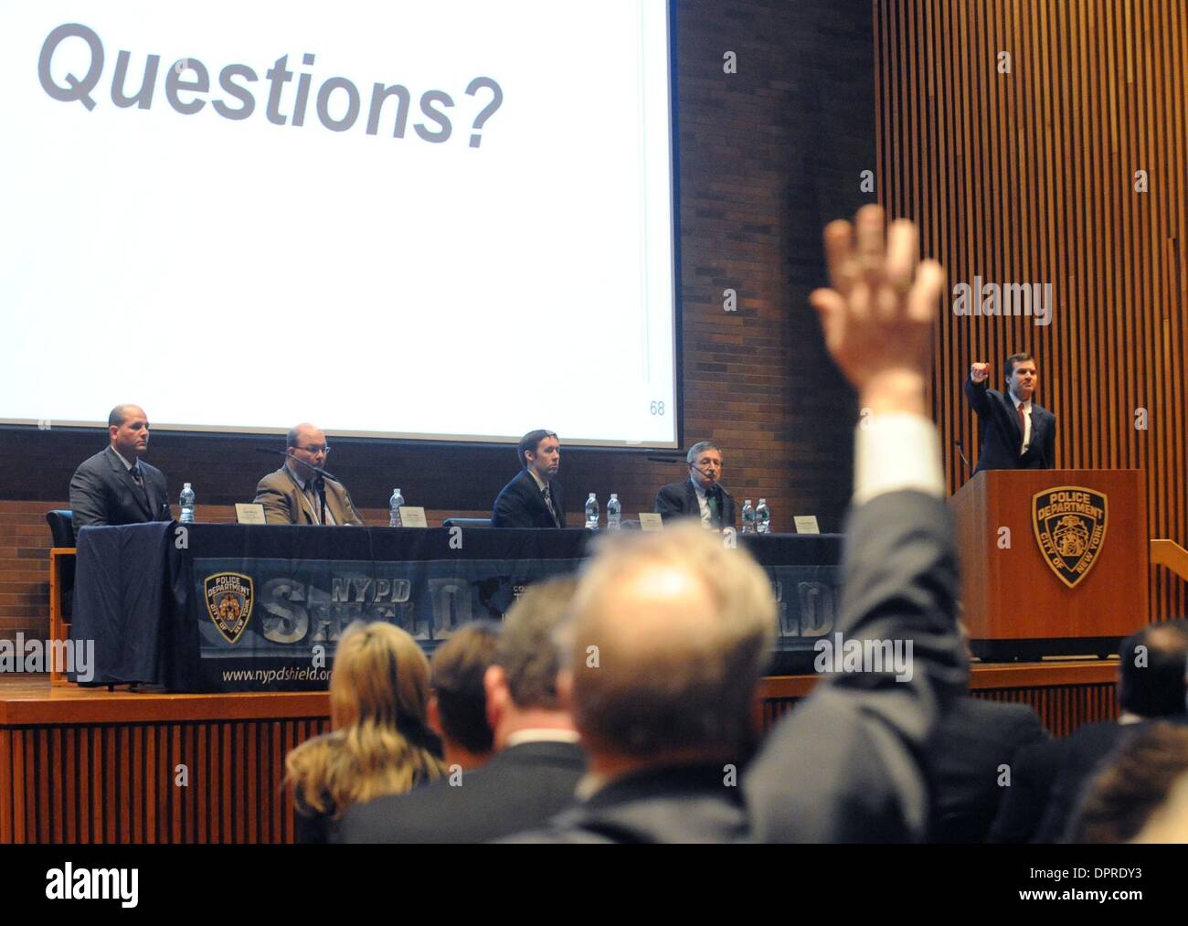 Dec 05, 2008 - Manhattan, New York, USA - DR. RICHARD FALKENRATH, Deputy Commissioner Counterterrorism Bureau takes questions as Police Commissioner Raymond W. Kelly hosts NYPD SHIELD Conference at One Police Plaza to discuss the attacks in Mumbai last month. NYPD SHIELD is a public-private sector security partnership countering terrorism through information sharing.  (Credit Image Stock Photo
