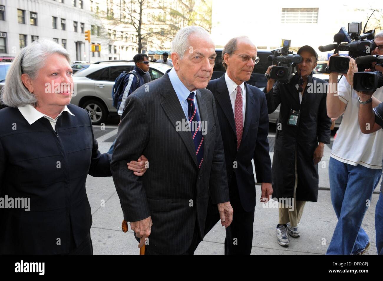 Apr 27, 2009 - Manhattan, New York, USA - ANTHONY MARSHALL with his wife CHARLENE (L) and attorney KEN WARNER (R) arrives to Manhattan Criminal Court on the first day of his trial on charges of plundering his mother Brooke Astor's $198 million estate.  (Credit Image: Â© Bryan Smith/ZUMA Press) RESTRICTIONS:  * New York City Newspapers Rights OUT * Stock Photo