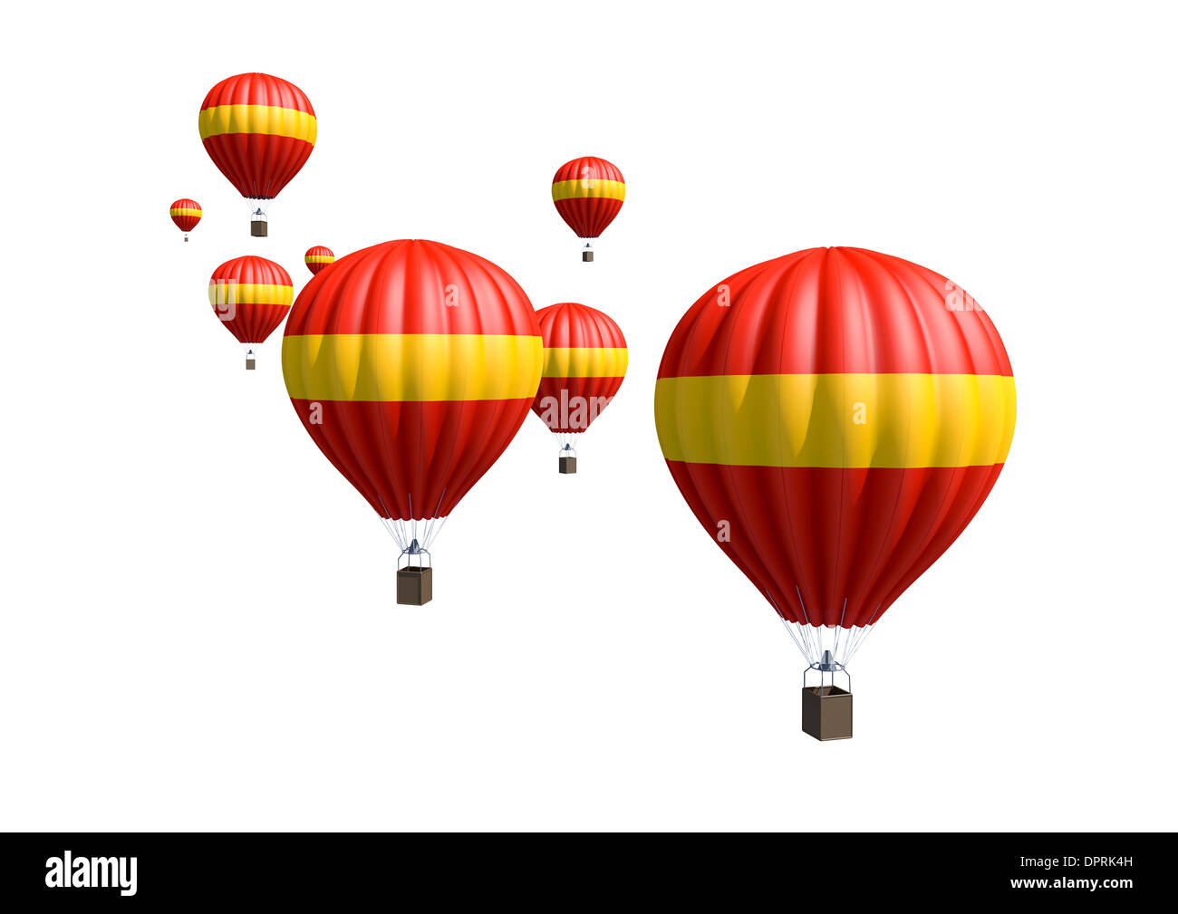 A collection of red and yellow hot air balloon isolated on white ...