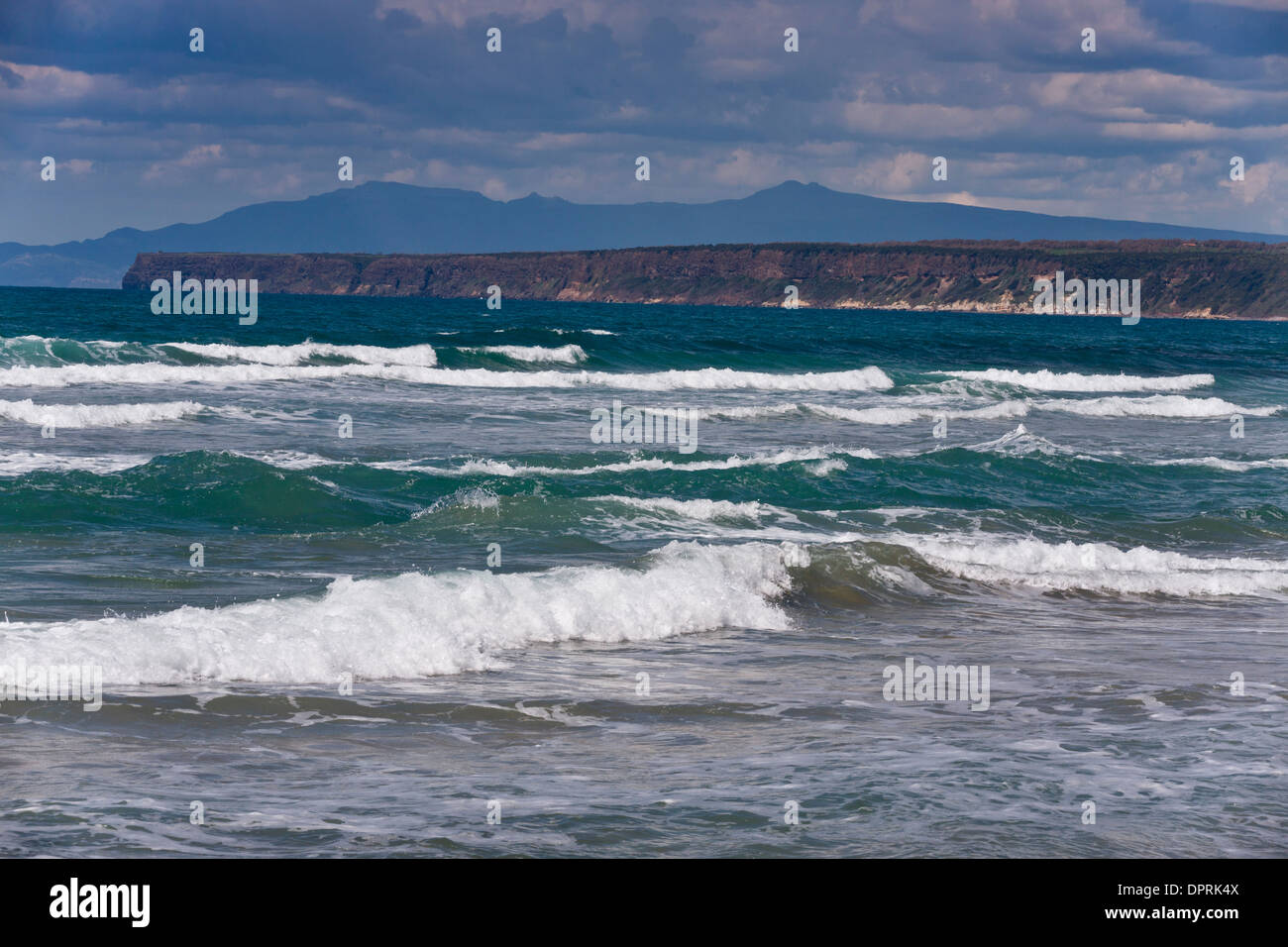 Beautiful surf on the west coast of Sardinia at Is Arenas, Sinis Peninsula Stock Photo