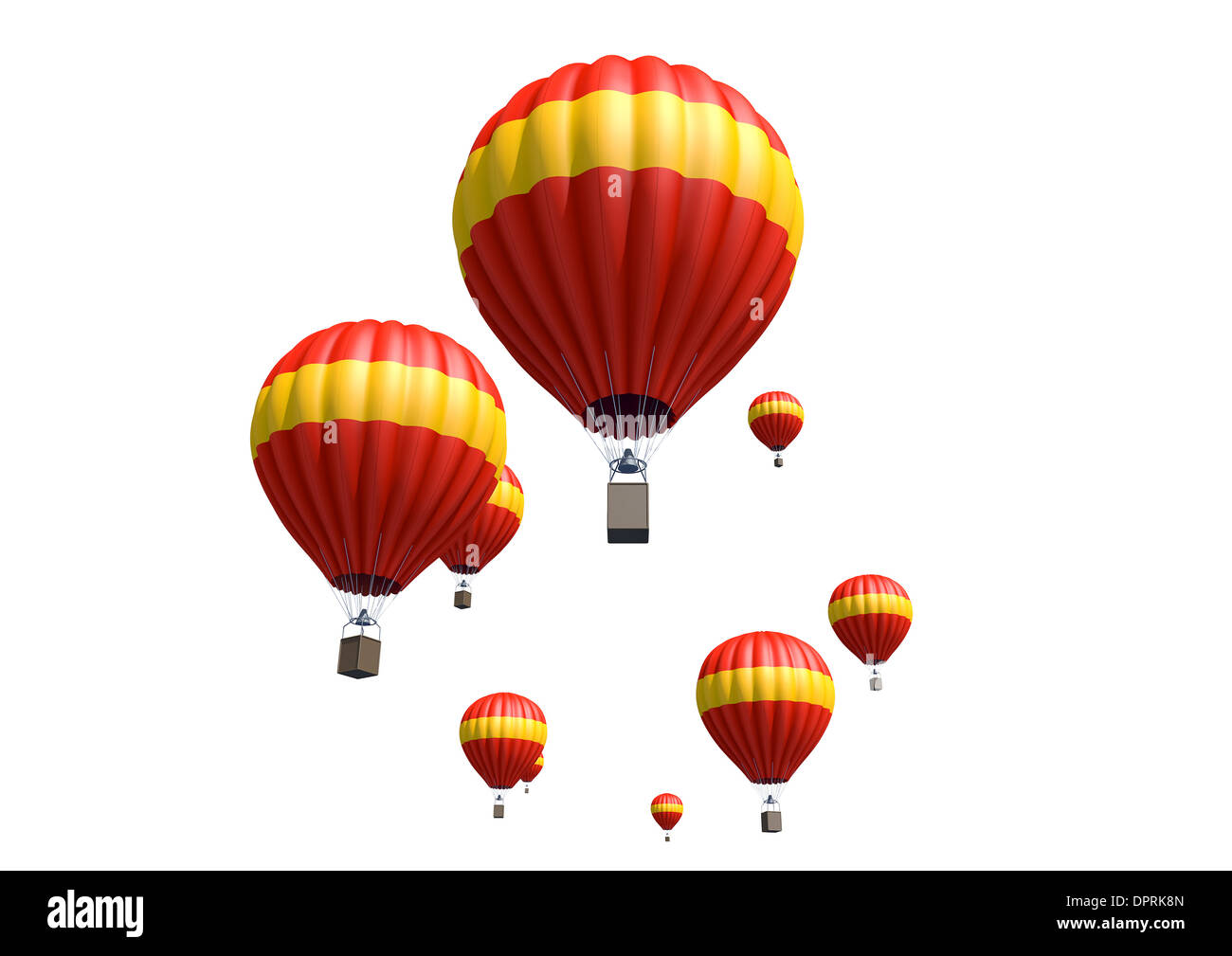 A collection of red and yellow hot air balloon isolated on white ...