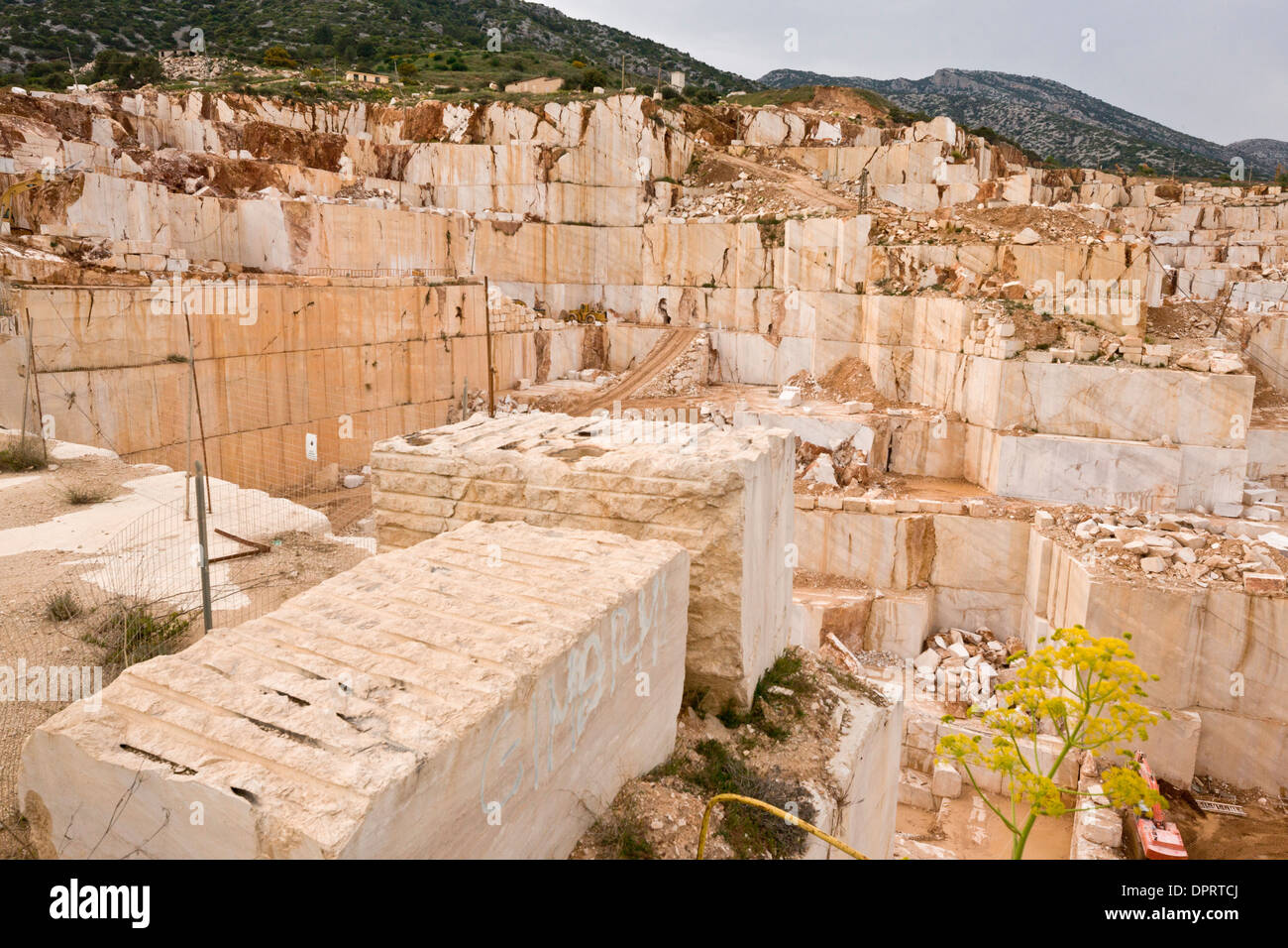 Marble Quarry near Orosei, east coast of Sardinia. Stock Photo