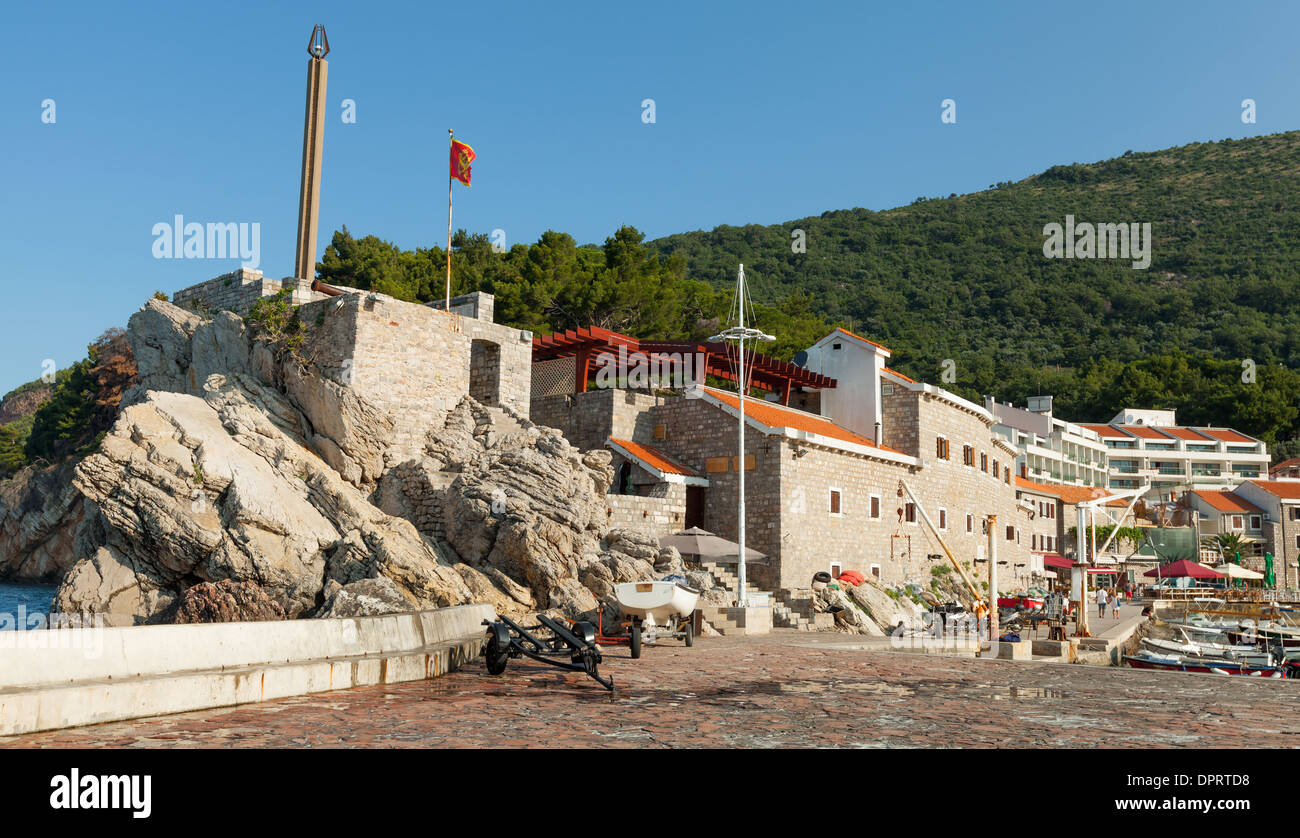 Coastal Venetian fortress Castello in Petrovac town, Montenegro Stock Photo