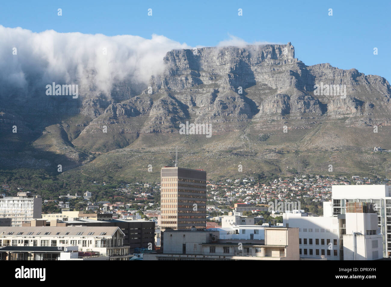 Aerial view of Cape Town CBD with Table Mountain in the background Stock Photo