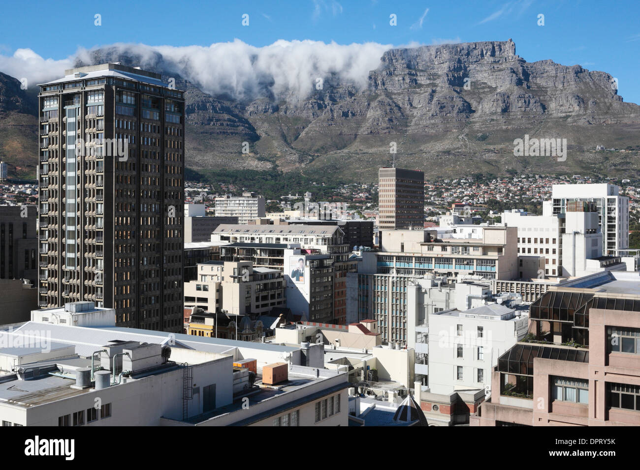 Aerial view of Cape Town CBD with Table Mountain in the background Stock Photo
