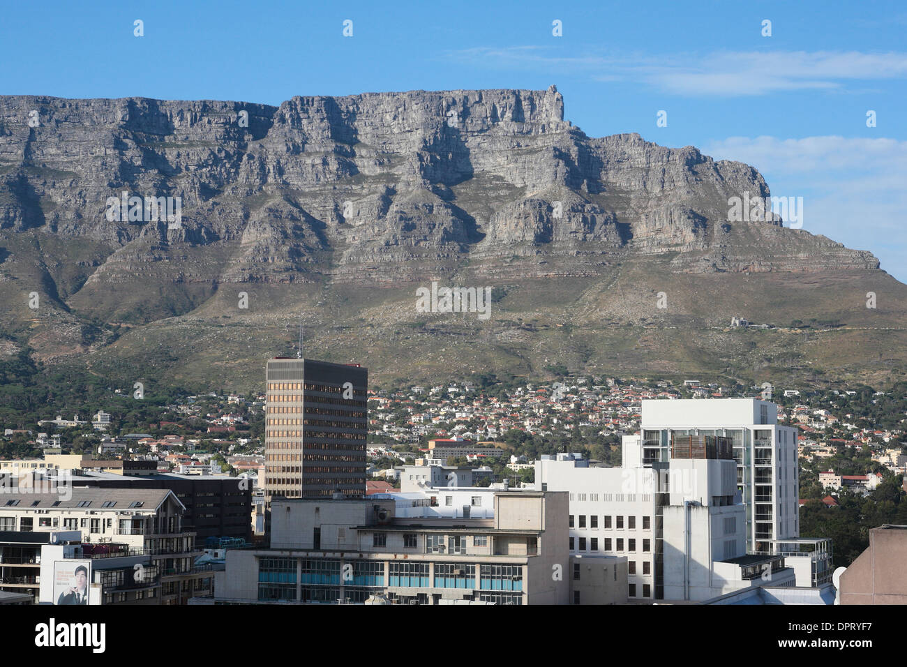 Aerial view of Cape Town CBD with Table Mountain in the background Stock Photo