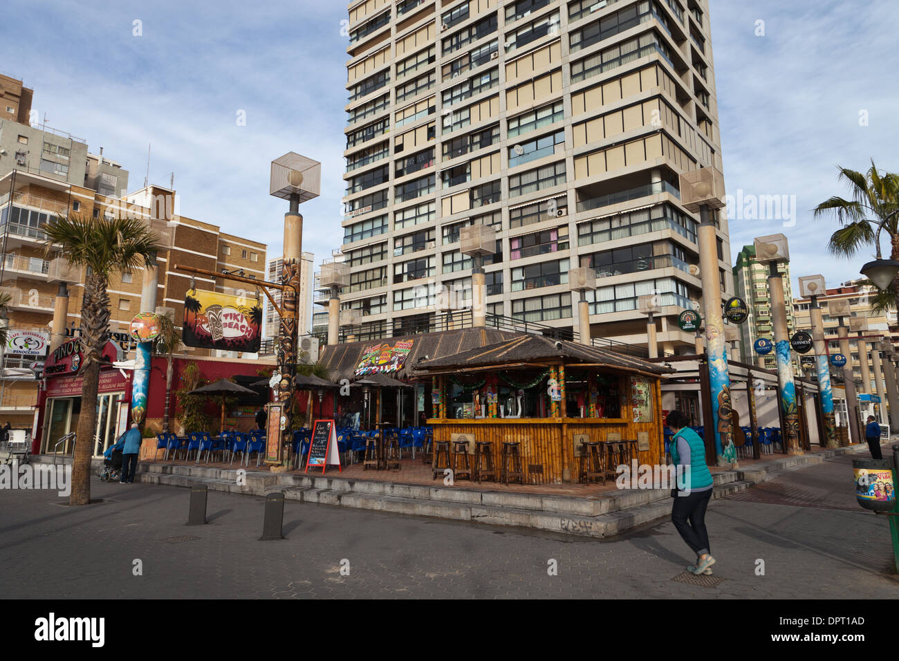 Benidorm, Costa Blanca, Spain. Tiki Beach Bar on a quiet winter day