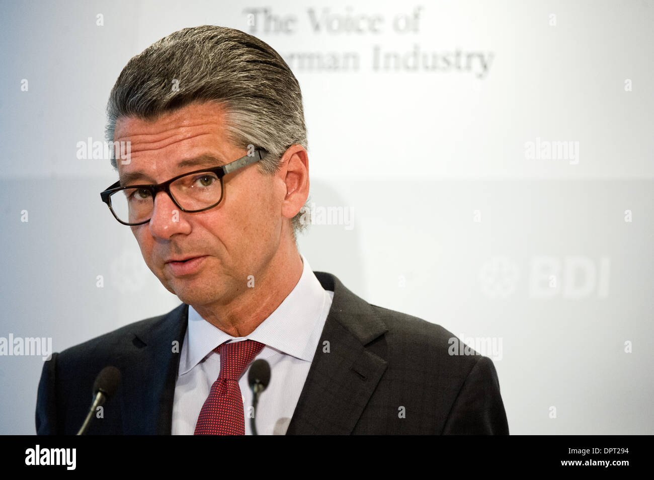 Berlin, Germany. 16th Jan, 2014. Ulrich Grillo, President of the Federation of German Industry (BDI), attends a press conference about the expectations of the BDI to the new federal government in Berlin, Germany, 16 January 2014. Photo: Bernd von Jutrczenka/dpa/Alamy Live News Stock Photo