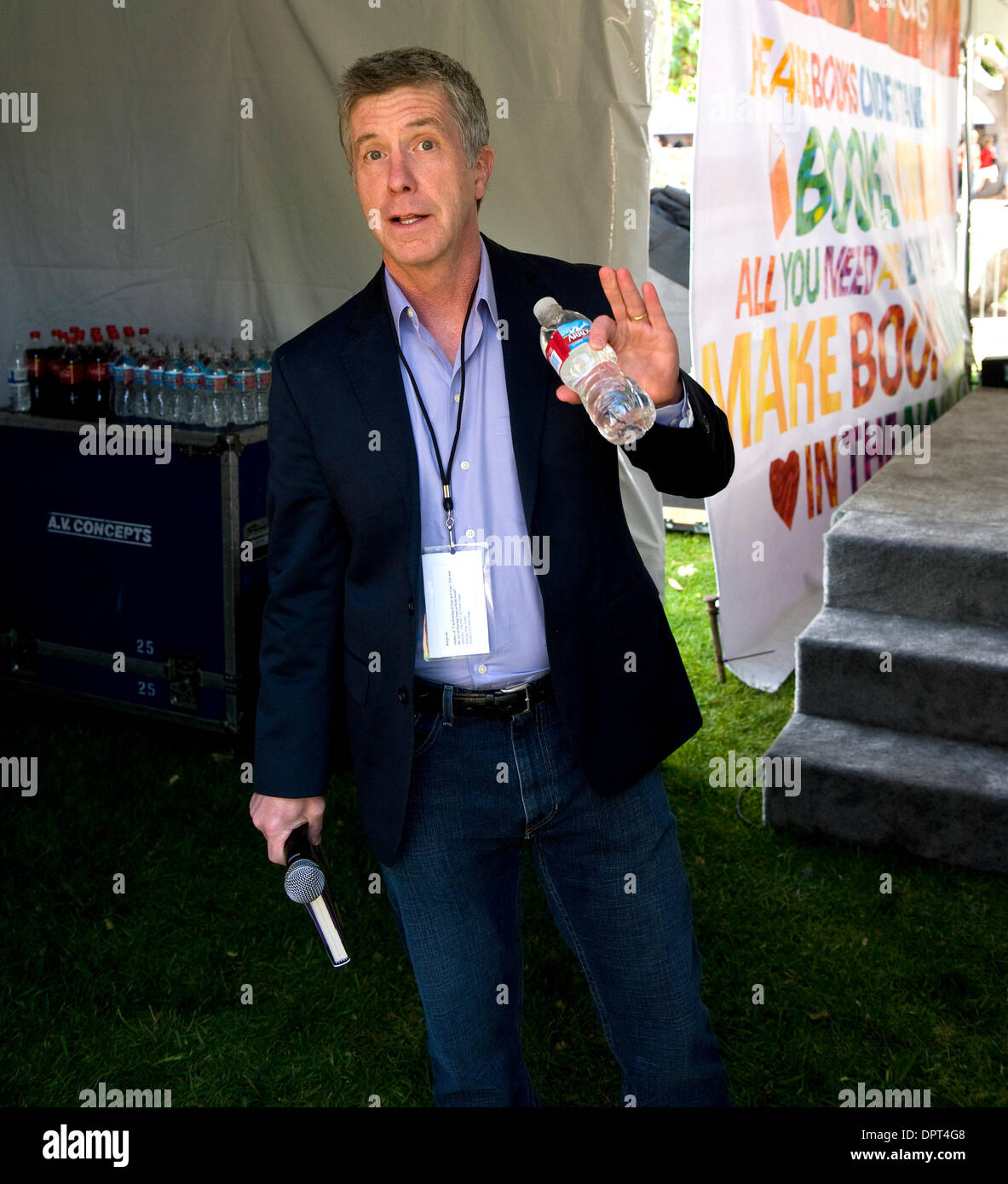 April 25, 2009 - Los Angeles, California, USA - TOM BERGERON, host of 'Dancing With the Stars,' waits to go onstage and speak about his book 'I'm Hosting As Fast As I Can: Zen and the Art of Staying Sane in Hollywood,' at the Los Angeles Times Festival of Books on the campus of the University of California at Los Angeles. (Credit: © Brian Cahn/ZUMA Press) Stock Photo