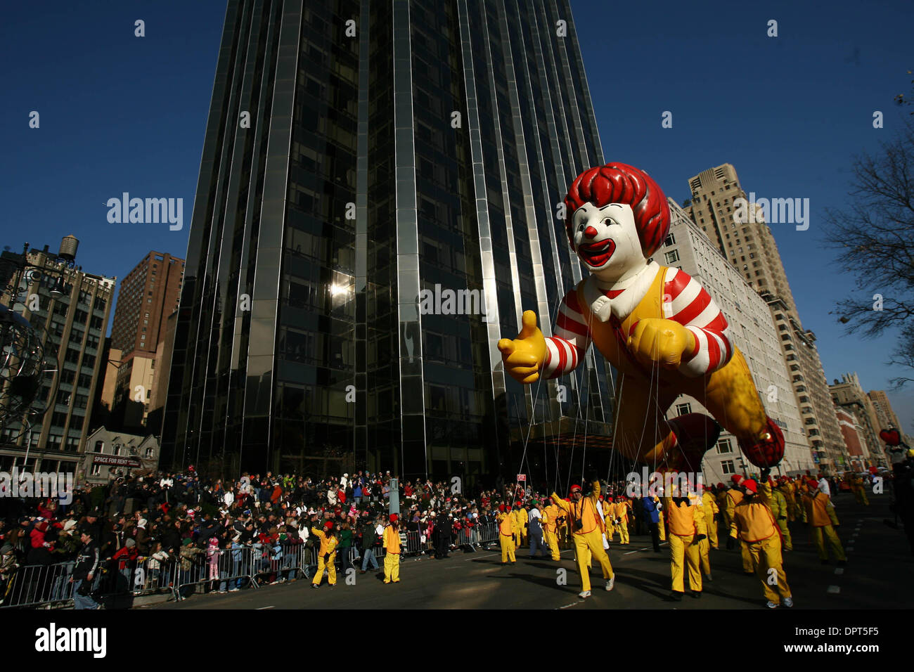 Nov 27, 2008 - Manhattan, New York, USA - Fans pack the streets to watch balloons, performers and entertainers parade through the streets of New York City for the 82nd Annual Macy's Thanksgiving Day Parade. PICTURED: the Ronald McDonald balloon. (Credit Image: © Mehmet Demirci/ZUMA Press) Stock Photo