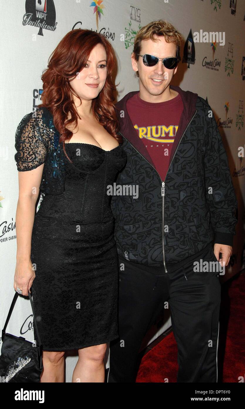 7th Annual World Poker Tour Invitational at Commerce Casino in Commerce, CA 02-28-2009....Image:  Jennifer Tilly and Phil Laak....Photo:  Scott Kirkland / Globe Photos...K61107SK (Credit Image: © Scott Kirkland/Globe Photos/ZUMAPRESS.com) Stock Photo