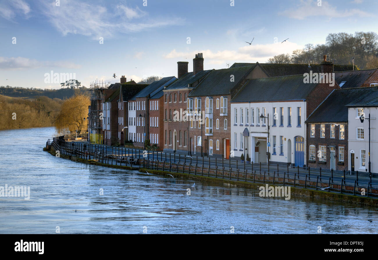 Row of mixed period buildings on the banks of the River Severn, Bewdley, Worcestershire, England. Stock Photo
