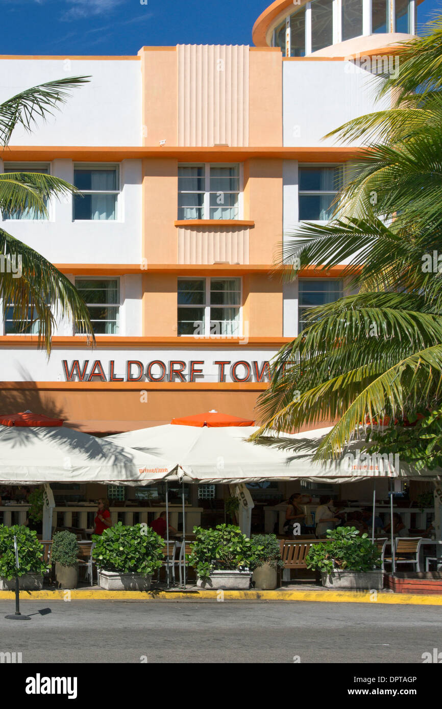 Art deco facade of the Waldorf Towers Hotel on Ocean Drive Miami Beach