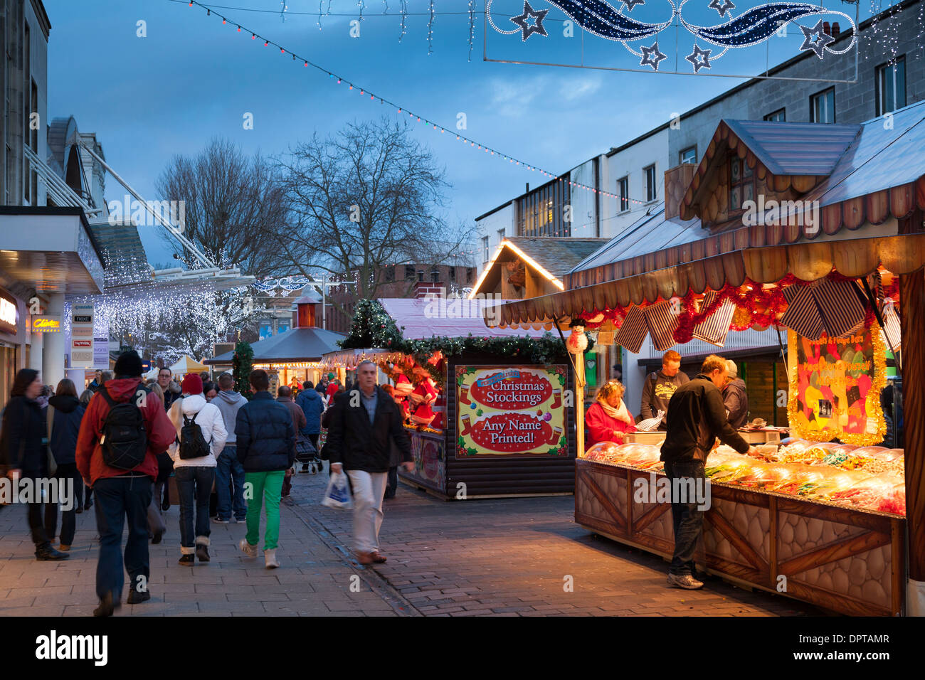 Traditional christmas street market in Portsmouth town centre Stock