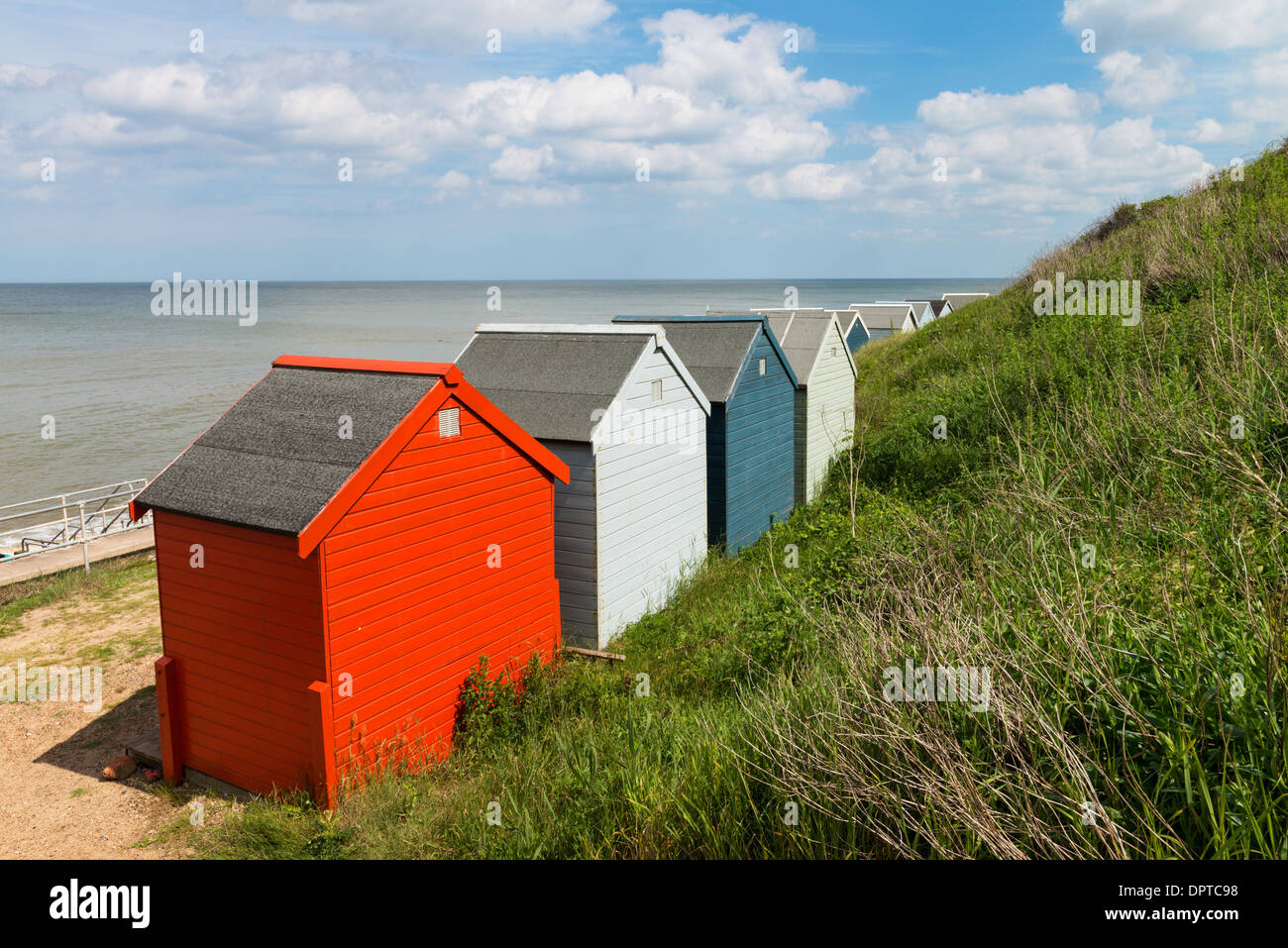 Beach huts at Overstrand, Norfolk, UK. Stock Photo