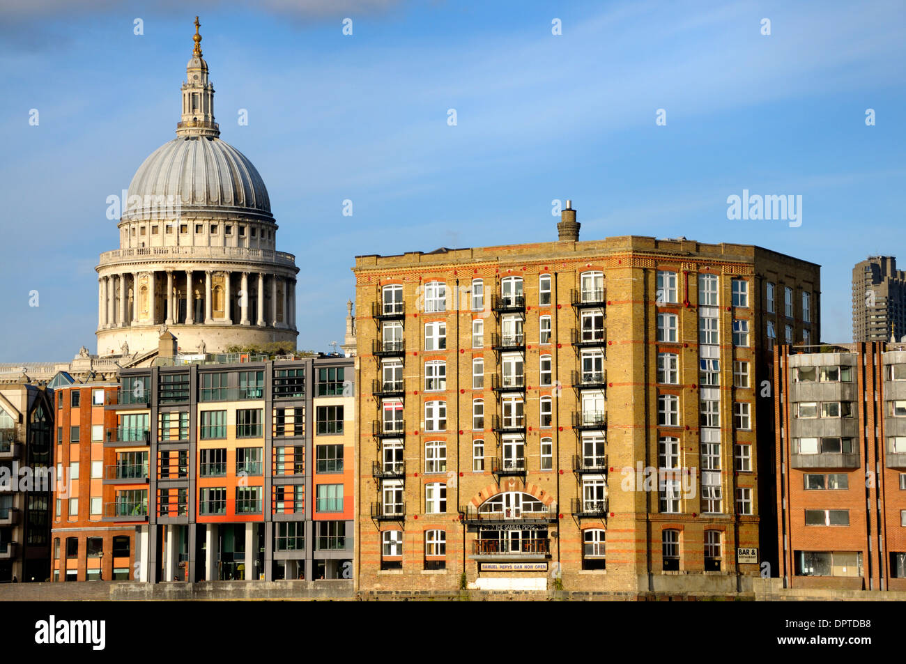 London, England, UK. St Paul's Cathedral, Sir John Lyon House (forground, left) and Globe View apartments (right) Stock Photo