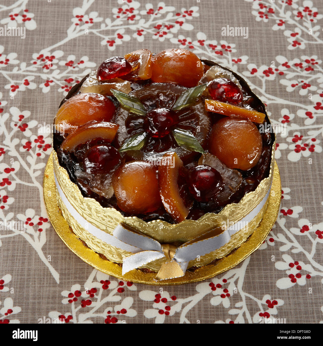 Glazed fruit Christmas cake Stock Photo