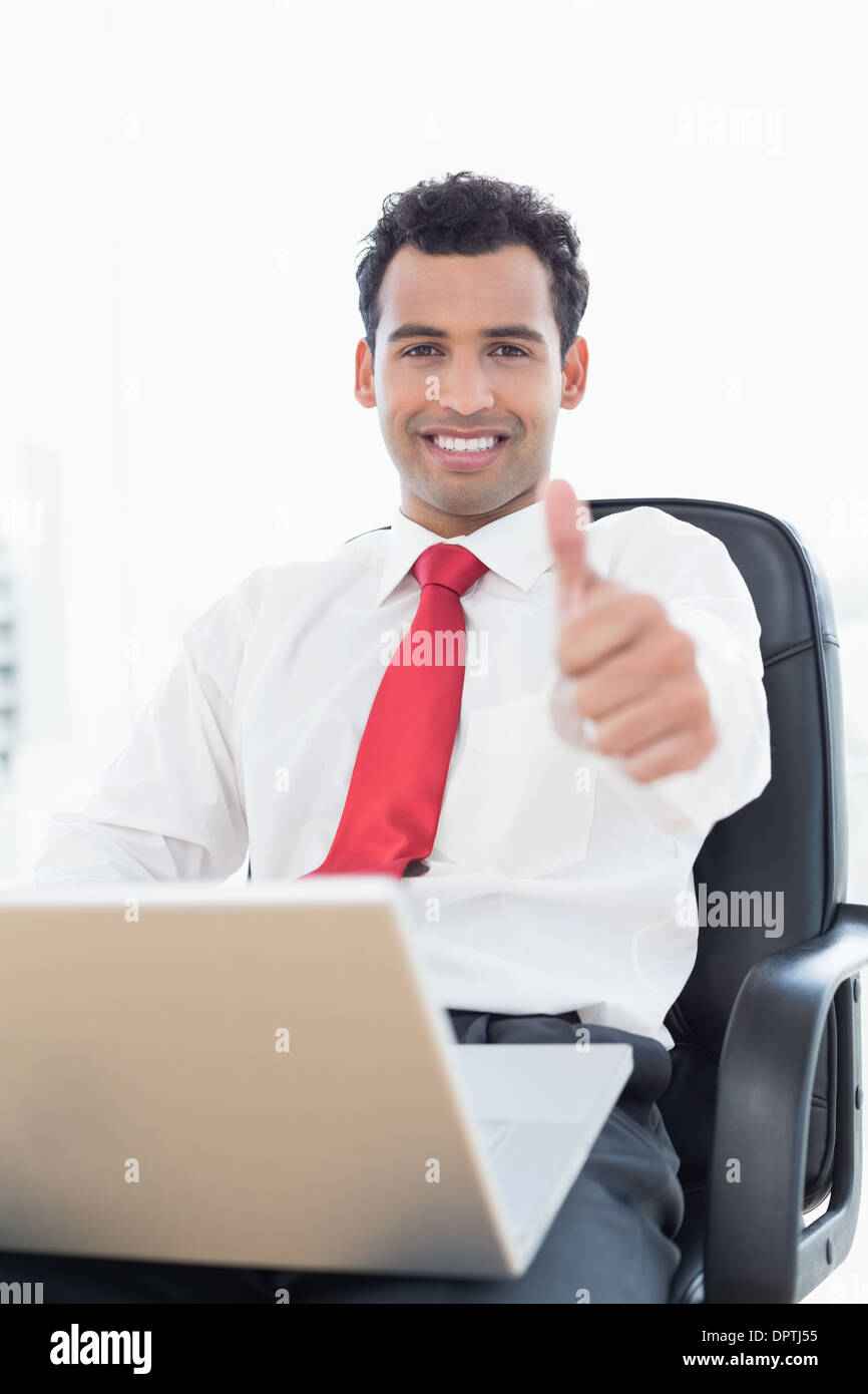 Businessman working computer thumbs up hires stock photography and images Alamy
