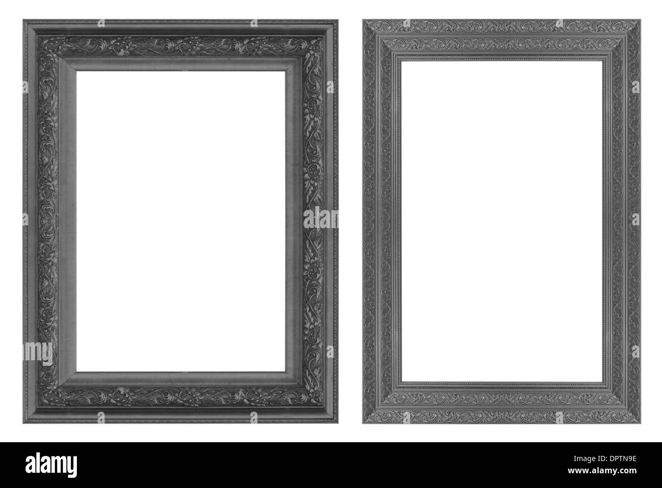 Old antique black picture frame wall, wallpaper, decorative objects isolated white background