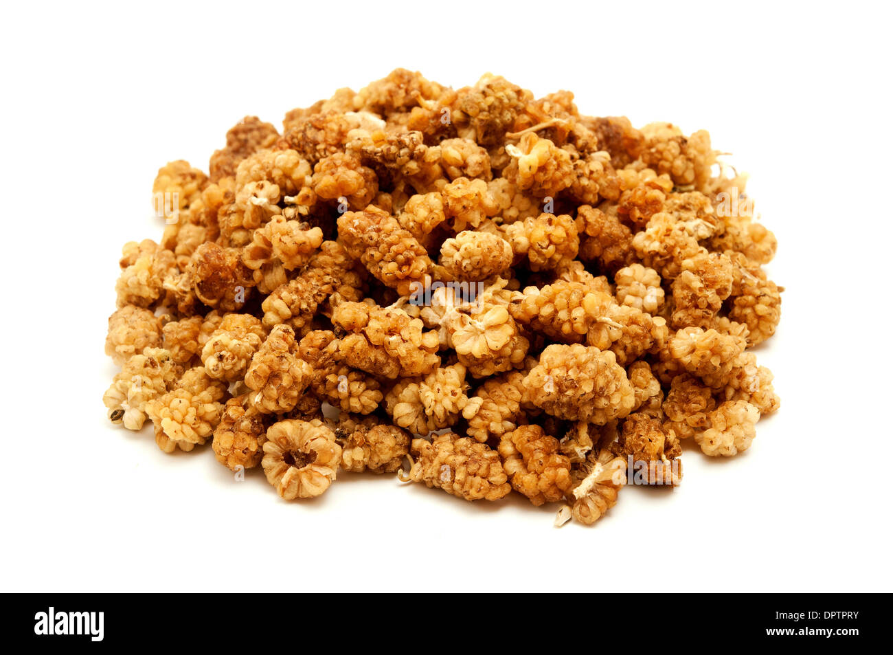 Dried white mulberries on a white background Stock Photo - Alamy