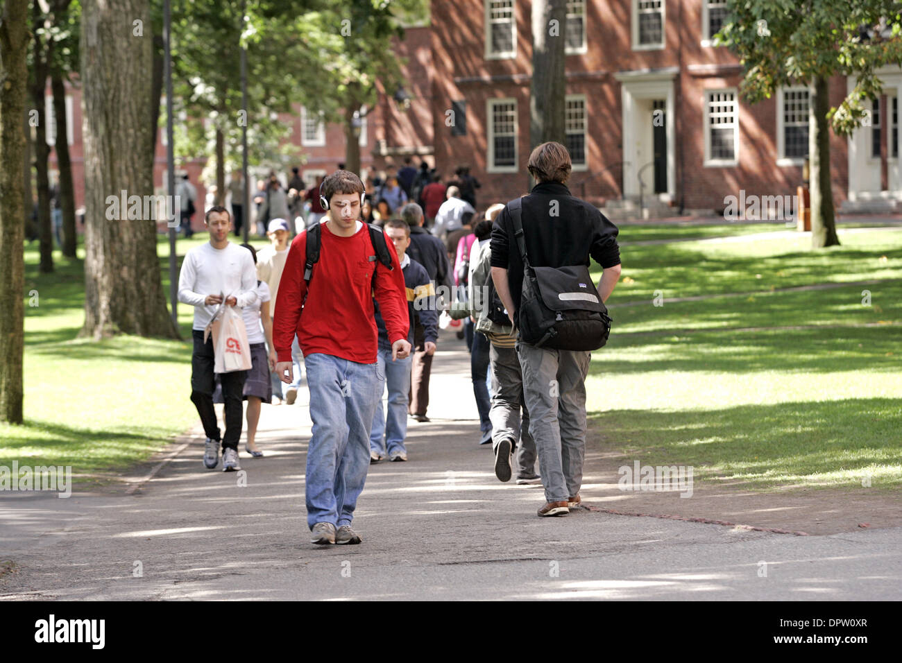 Students in the Harvard Yard Cambridge Ma. Stock Photo