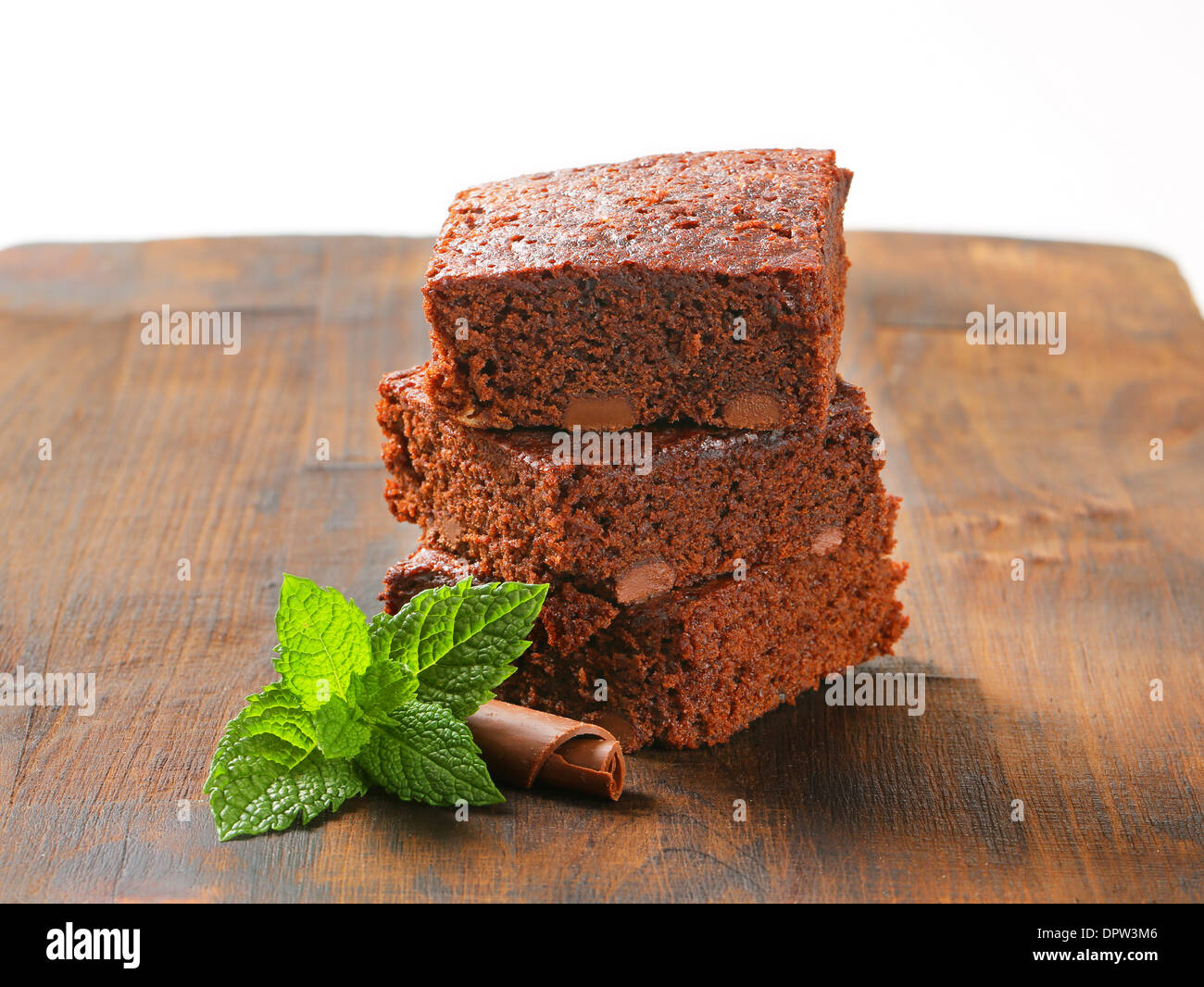 Pile of Fudgy Chocolate Chip Brownies Stock Photo