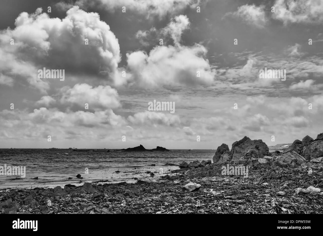 Black and white of Havre Des Pas St Helier in Jersey, Channel Island Stock Photo
