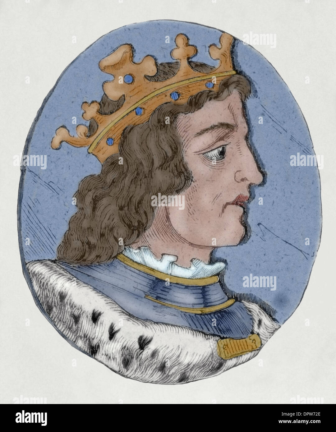 Ramiro III (961–985), king of León (966–984). Engraving. Colored. Stock Photo