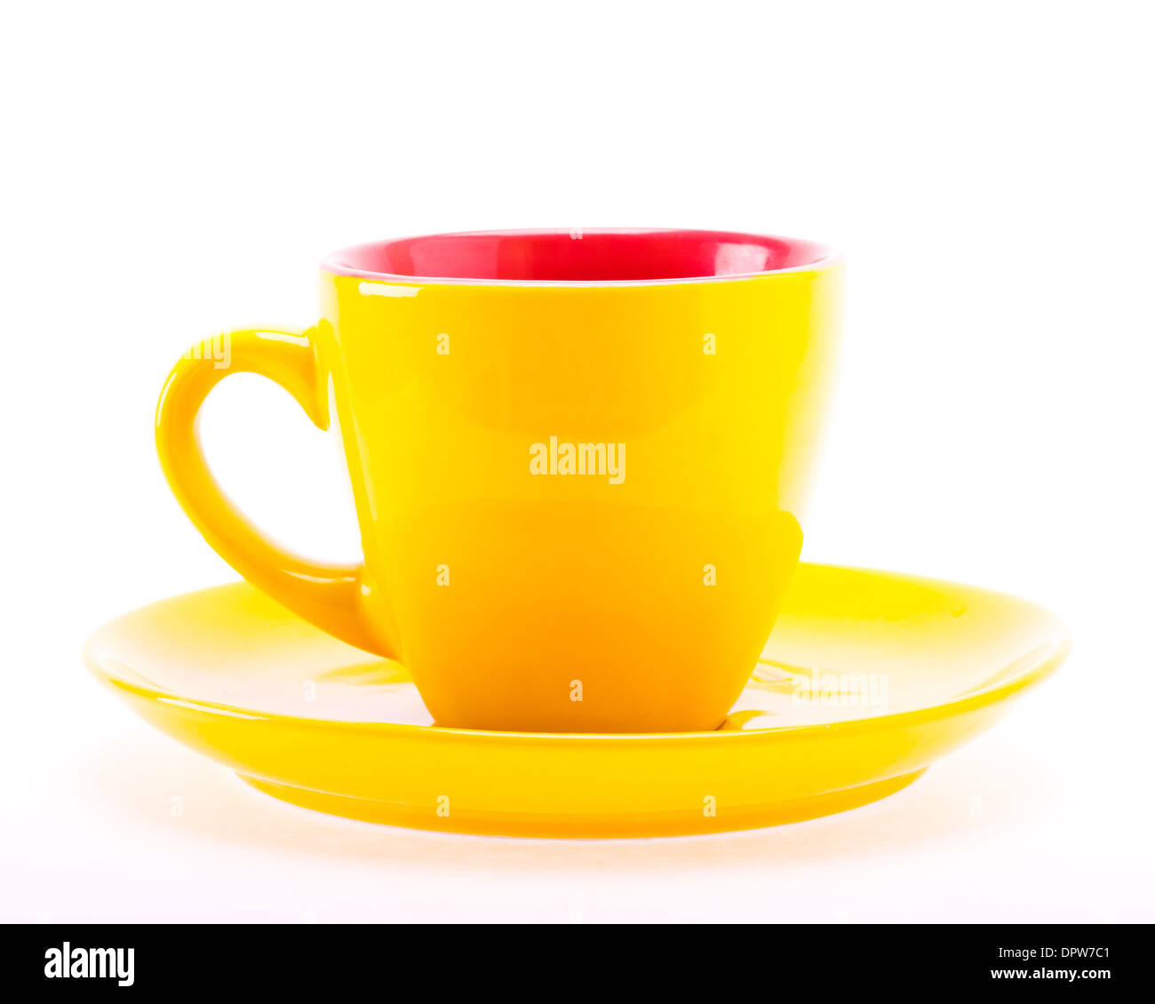 Yellow Color Cup On Plate Isolated On White Background Stock Photo Alamy
