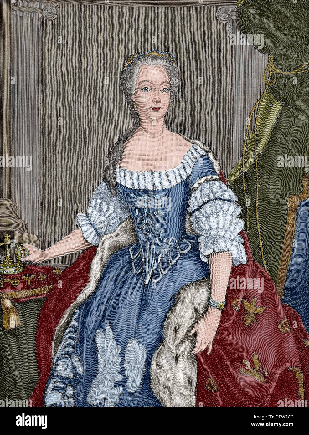 Elisabeth Christine of Brunswick-Wolfenbuttel-Bevern (1715-1797). Queen consort of Prussia, wife of King Frederick II. Colored. Stock Photo