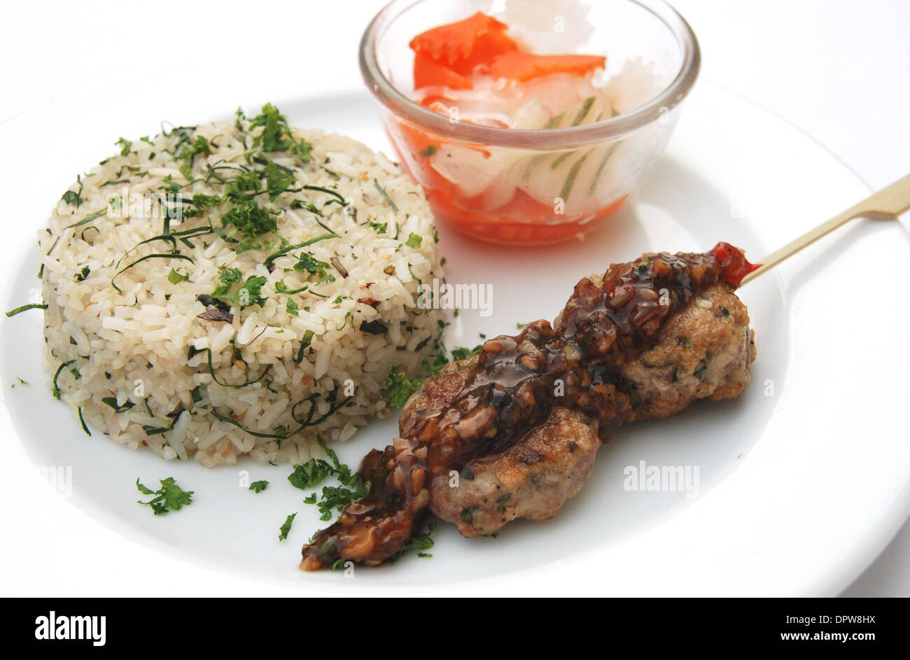 herb fried rice with meat ball Stock Photo