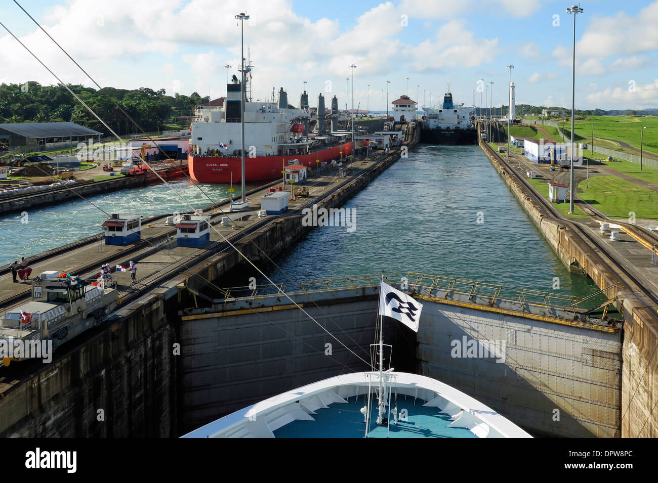 Ships passing through the Panama Canal Stock Photo