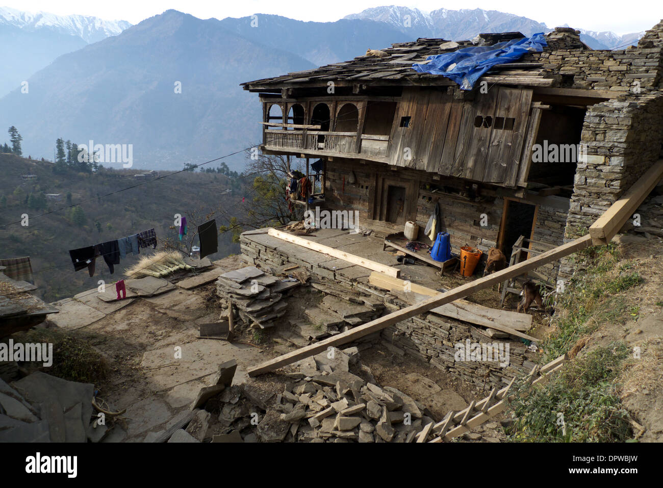 Rumsu village, near Naggar, Kullu Valley, Himachal Pradesh, N. India ...