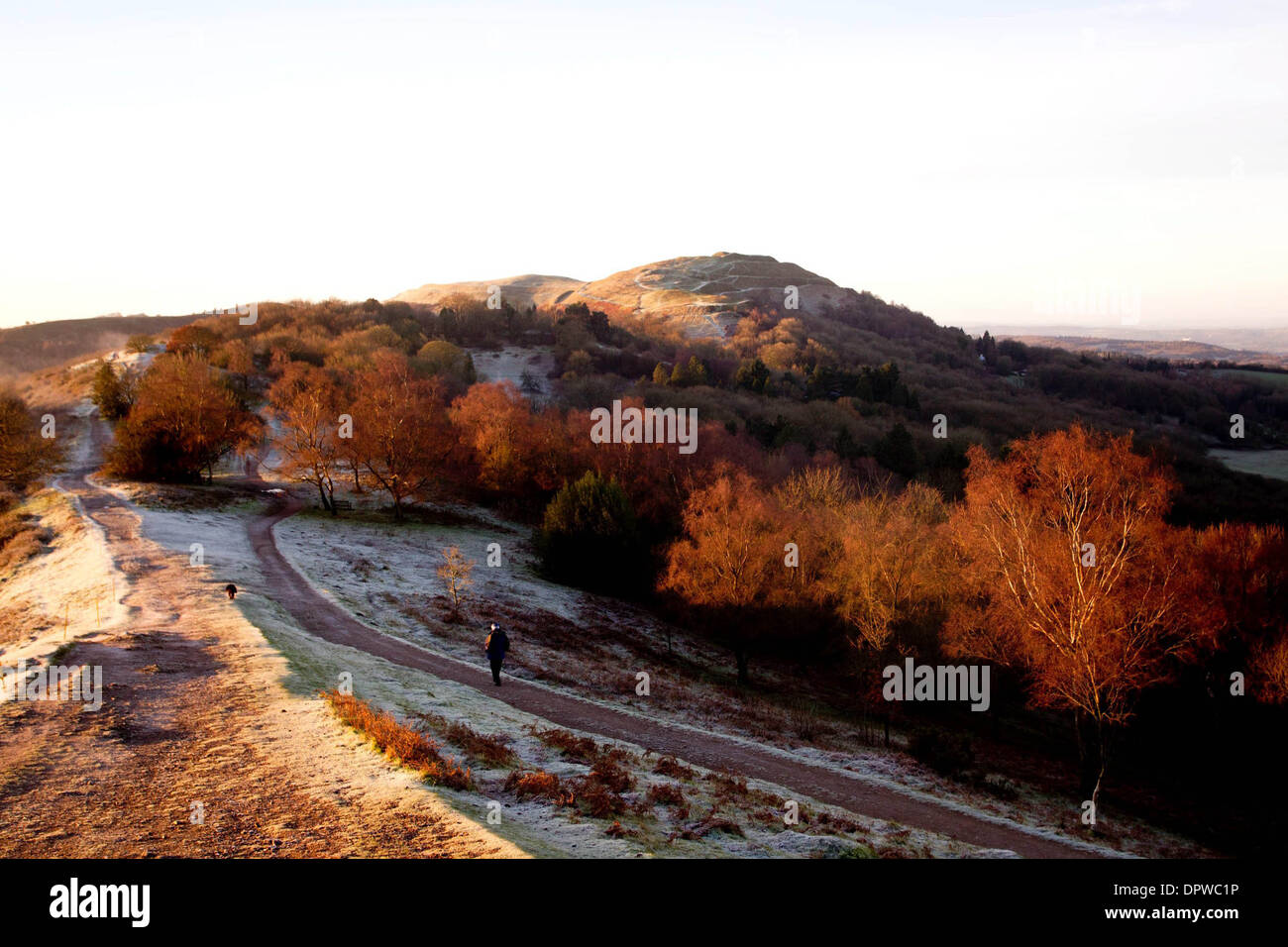 Frost on the Malvern Hills, Worcestershire, on a beautiful winters morning. January 14 2014. Stock Photo