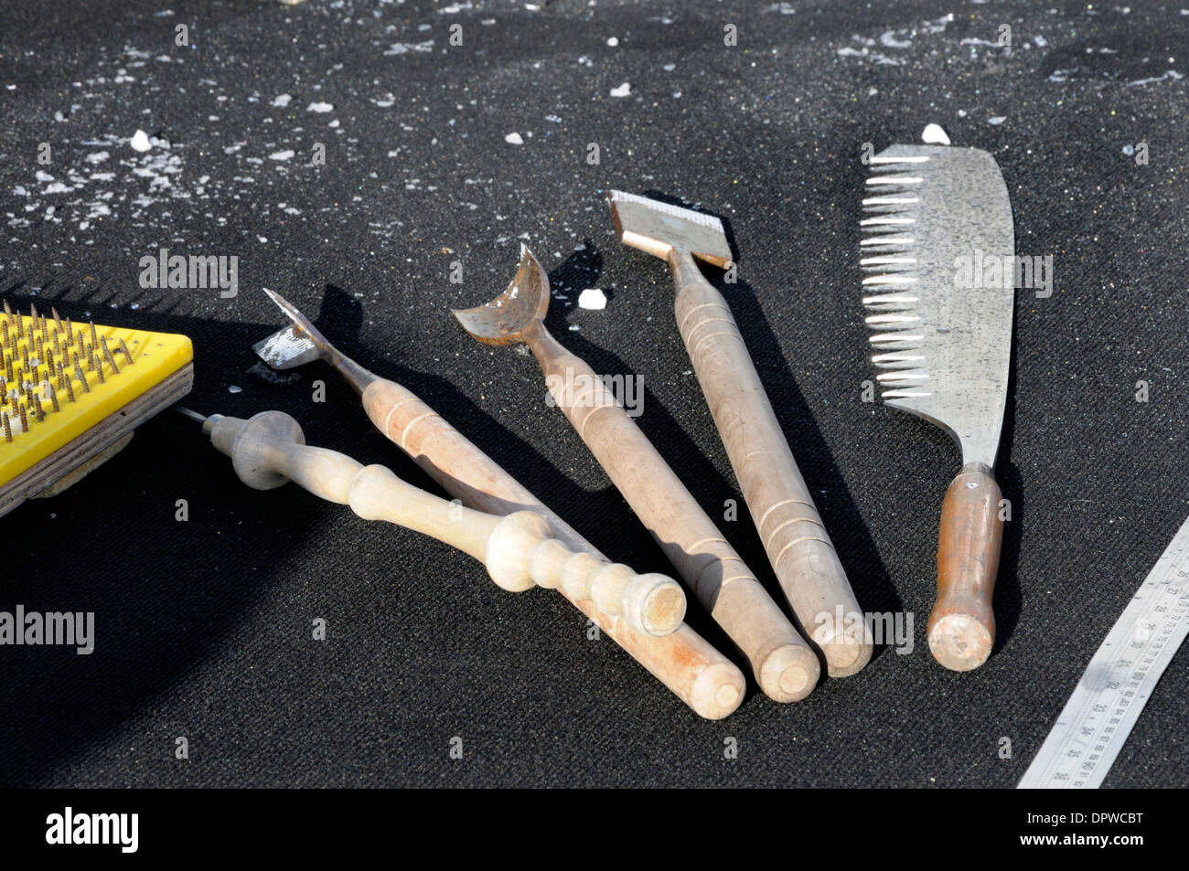 London Ice Sculpting Festival 2014 at Canary Wharf. Ice sculpting hand tools Stock Photo