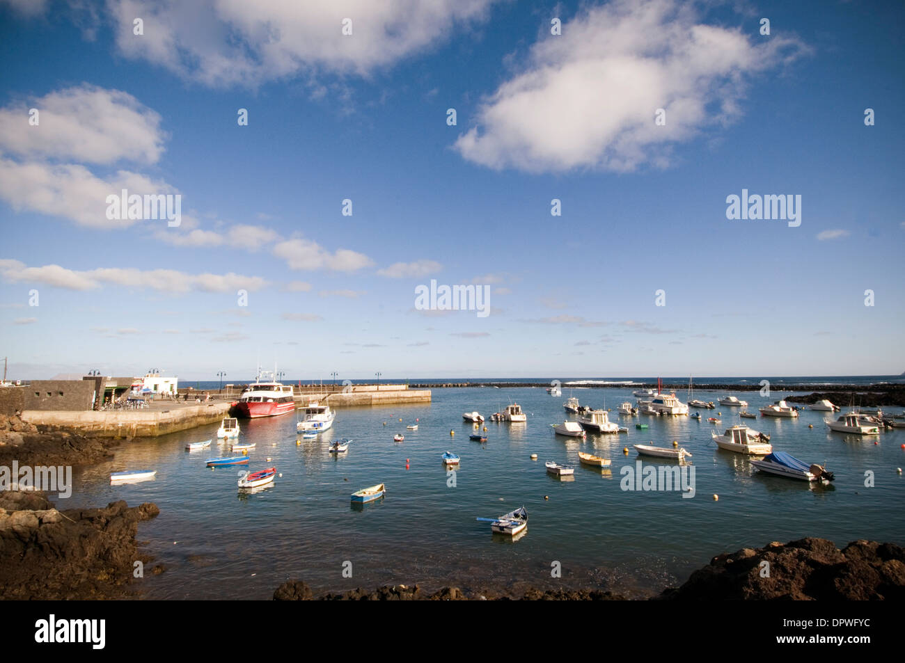 orzola lanzarote canary island islands canaries spain harbour harbor boat boats in Stock Photo