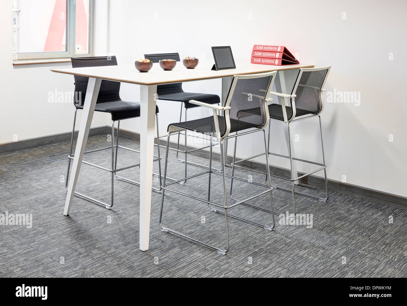 Modern office desk system stylish white walls Stock Photo