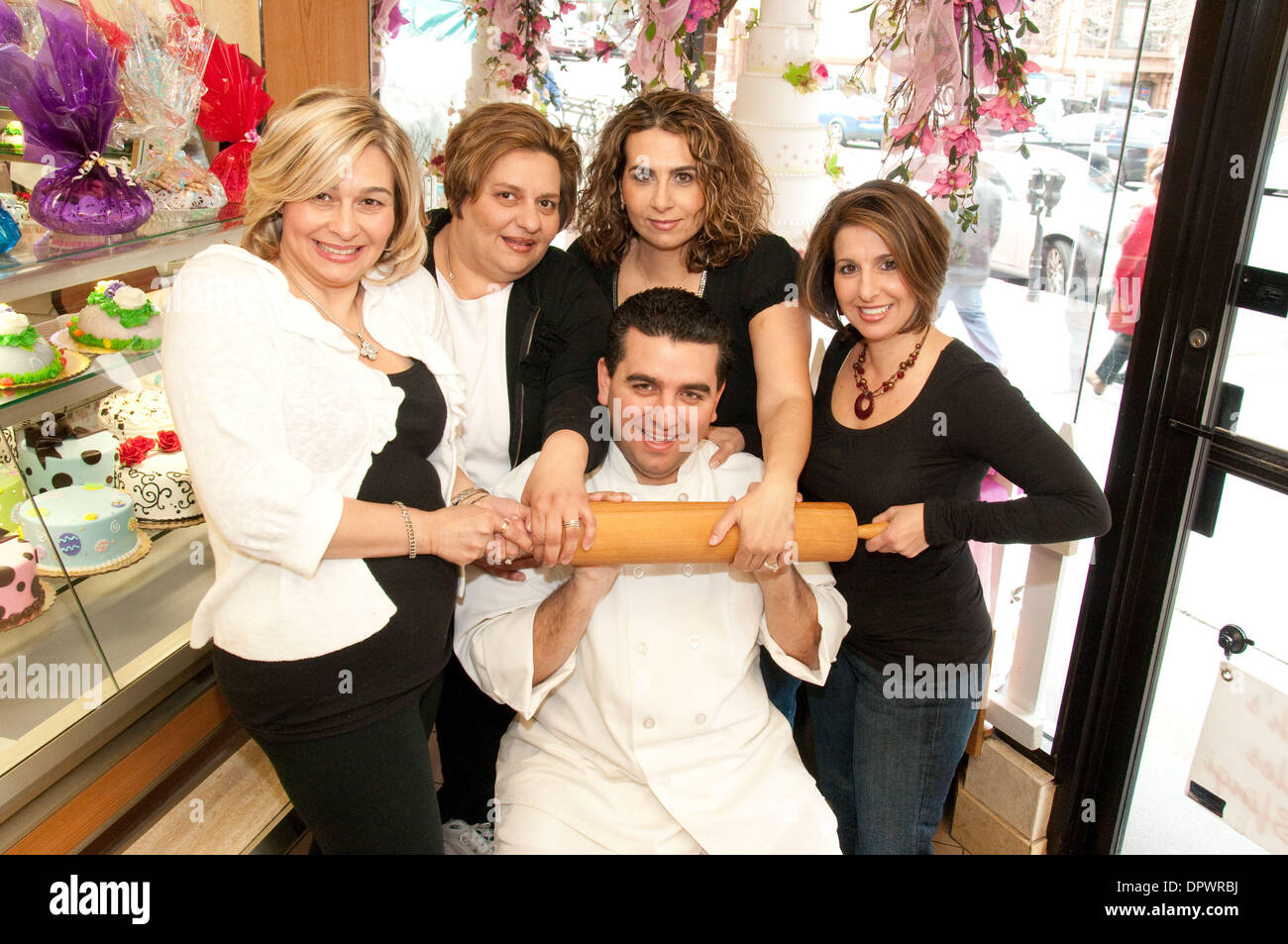 April 07, 2009 - Hoboken, New Jersey, U.S. - BUDDY VALASTRO his sisters, MARY SCIARRONE, MADDALENA CASTANO, LISA VALASTRO and GRACE FAUGNO from TLC's TV show, 'Cake Boss' in their Hoboken