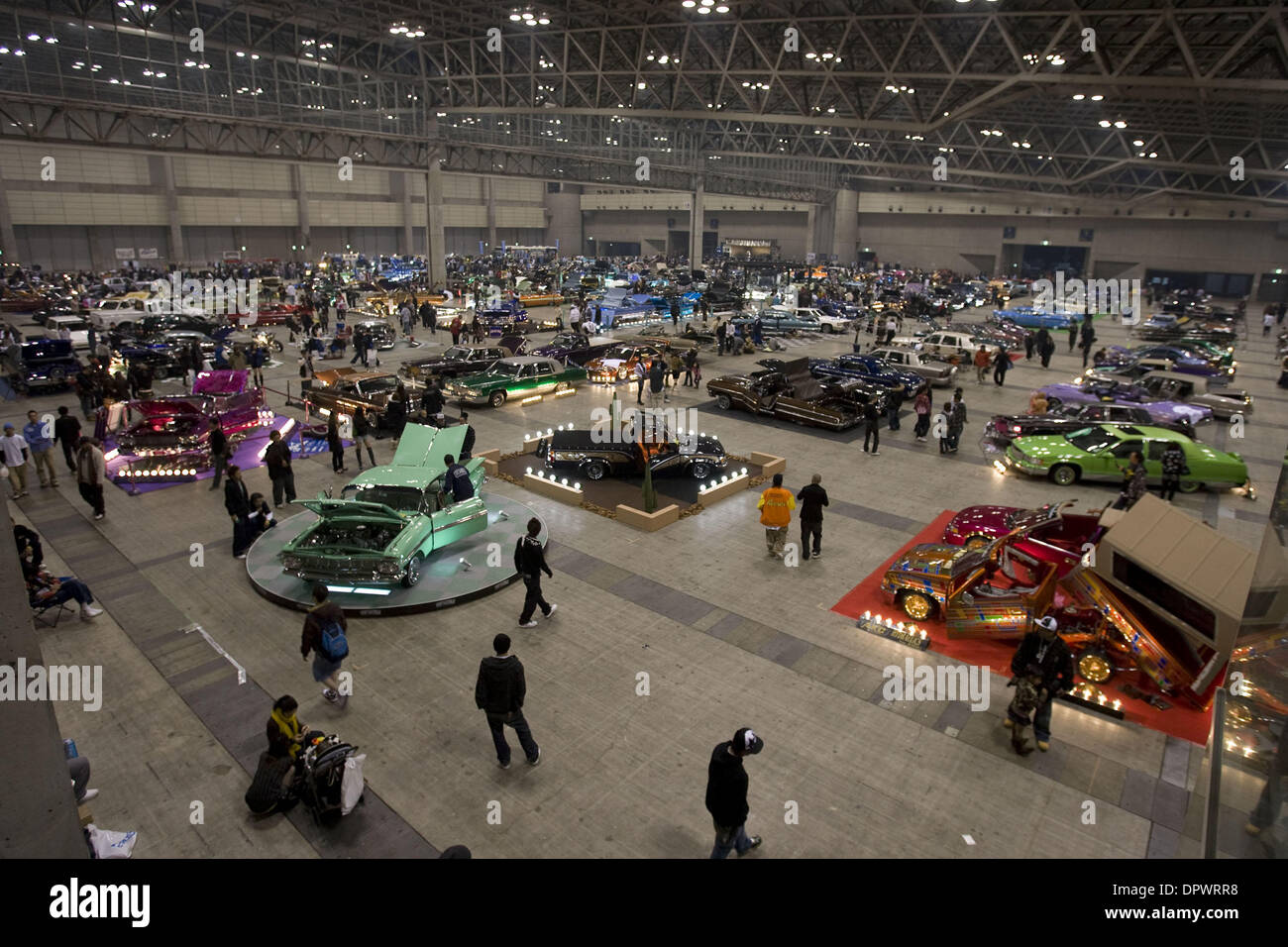 Nov 25, 2008 - Chiba, Japan - Customized classic cars showcasing the American lowrider culture are displayed at the Lowrider Japan Car Show which took place at Makuhari Messe Convention Center in Chiba, Japan. Pictured: An overview of the Lowrider Japan Car Show. (Credit Image: © Christopher Jue/ZUMA Press) Stock Photo